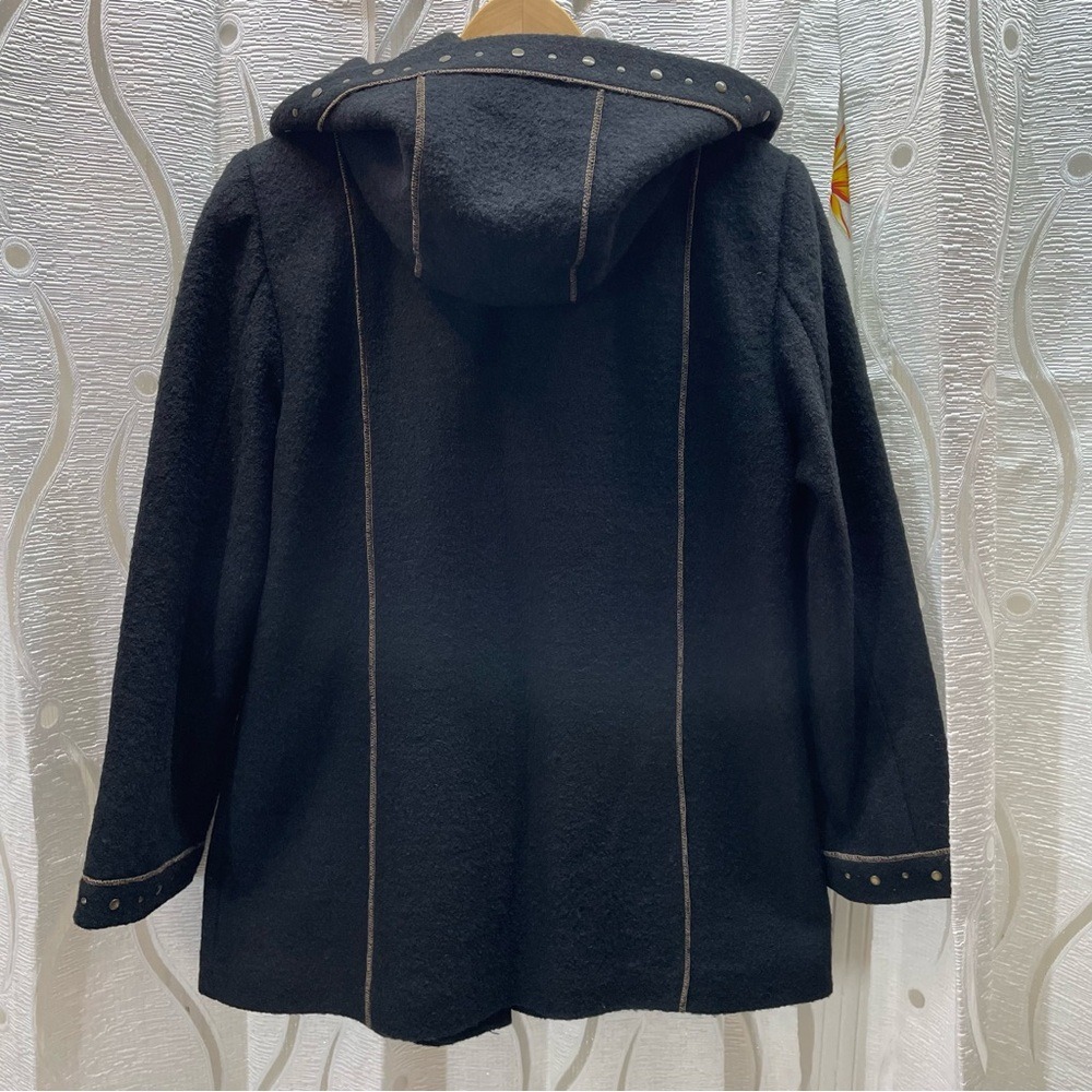 Novelti Petite Wool Blend Hooded Coat Womens Medium Black Studded 0818PL - Picture 4 of 8